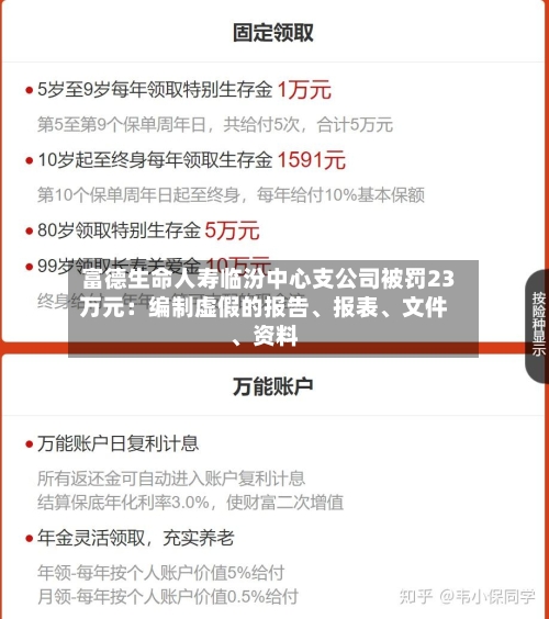 富德生命人寿临汾中心支公司被罚23万元：编制虚假的报告、报表	、文件、资料-第2张图片
